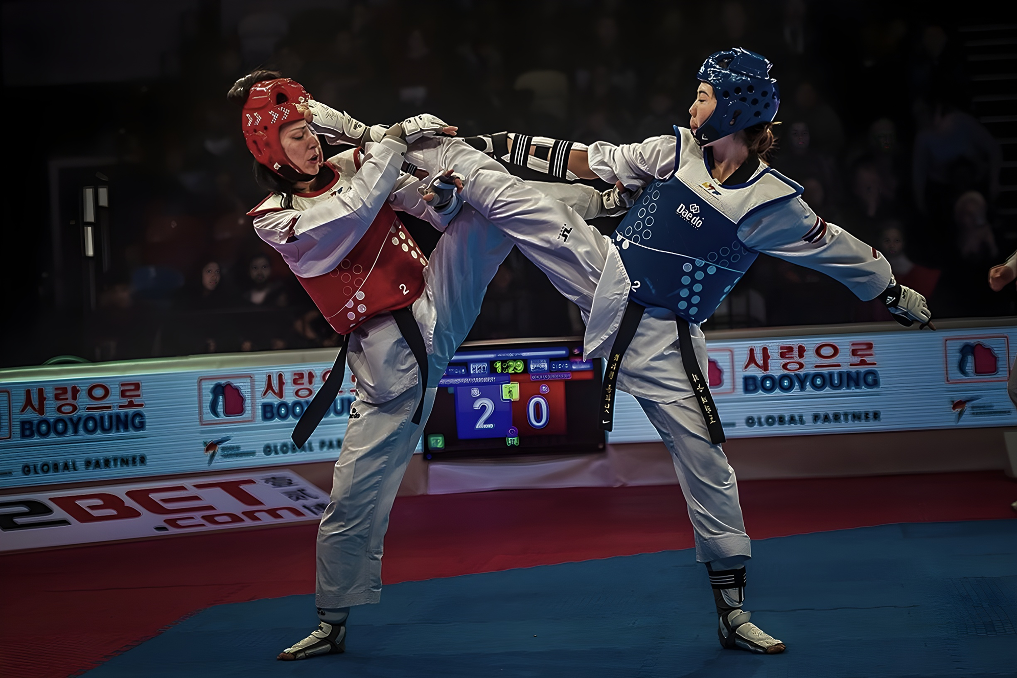 Taekwondo athletes in action